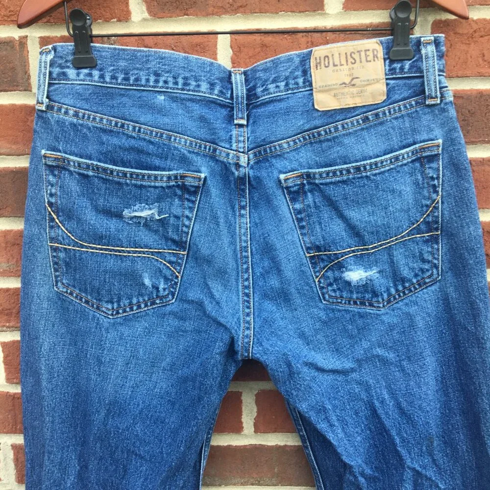 Hollister Jeans Mens Size 32 Button Fly Bootcut Distressed Grunge